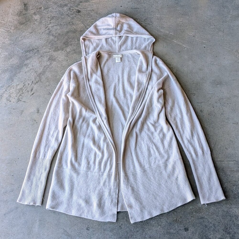 St. Tropez West Beige Cashmere Hooded Open Front Cardigan size XL
